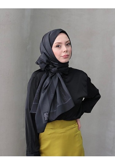 Bushu Monogram Twill Şal 70x190 Siyah
