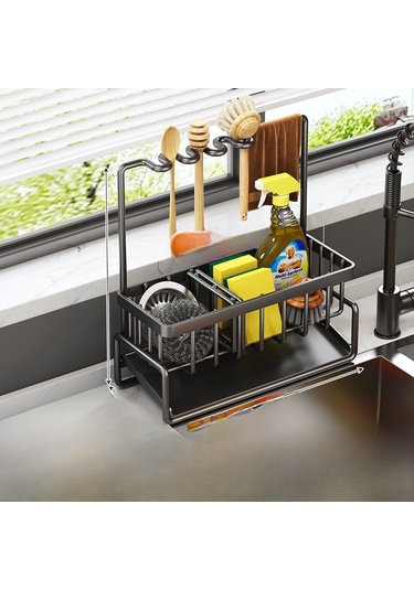 Gajeena Sıvı Toplayıcılı Sürekli Suyu Çeken Sıfır Alanda Mutfak Sünger, Çelik Top Ve Bezi Saklama Rakası Ayarlanabilir Siyah Diğer