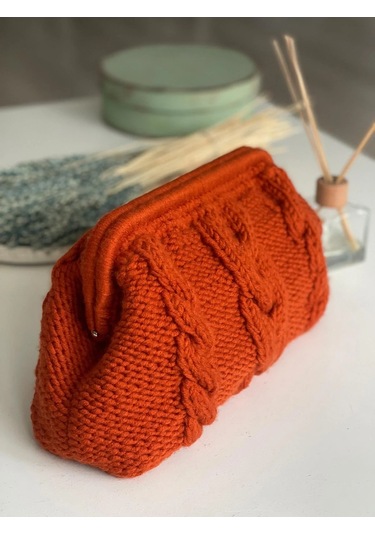 El Yapımı Turuncu Saç Örgü El Çantası Turuncu