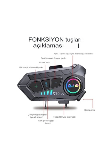 2 Intercom Bağlantılı Su Geçirmez Motosiklet Kask Bluetooth 5.3 300m Intercoom 2.000mah