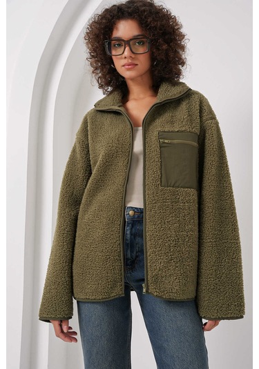 Gabria Fermuarlı Tek Cep Hırka Haki