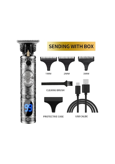 T9 Elektrikli Saç Kesme Makinesi Elektrikli Pusula Elektrikli Pusula Lcd Gümüş Kafatası