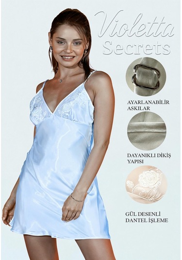 Violetta Secrets Ekru Dantelli Saten Kısa Gecelik Ve Sabahlık Takımı Ekru
