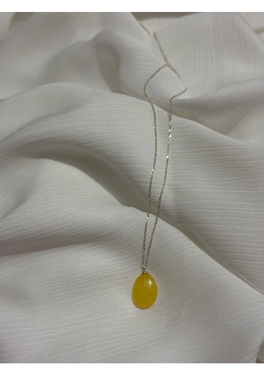 İlknur Doğal Taş Evi Kehribar Gümüş Kolye