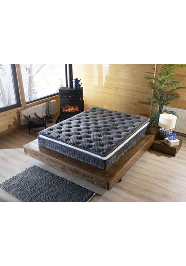 Mu&bah Gri Ultra Ortopedik Hilal Pedli Paket Yaylı Tavşan Tüyü Kumaş Yatak 90x190