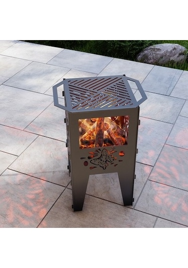 Kelebek Desenli Dekoratif Kare Mangal Portatif Ateş Çukuru Siyah