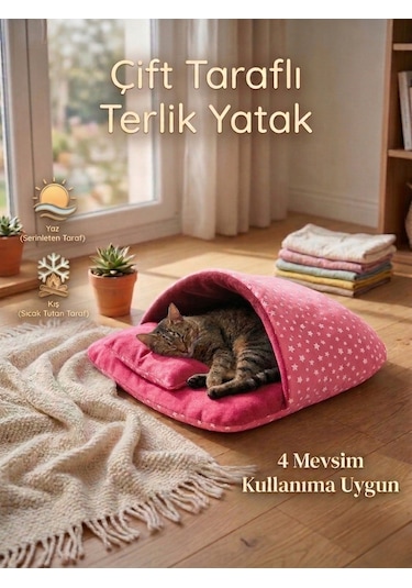 Terlik Model Çift Taraflı Kedi Köpek Yatağı
