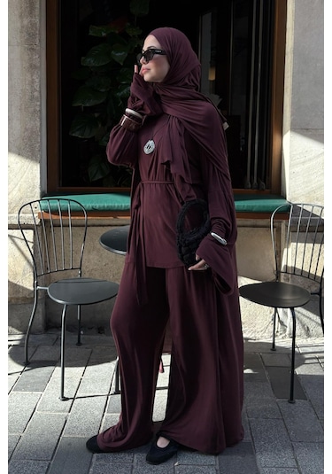 Carell Micro Modal Abaya Mürdüm Çok Renkli