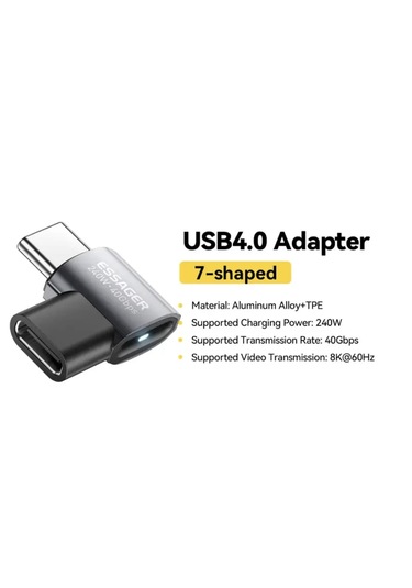 Essager Type-c To Type-c 240w 40gbps 8k+4k Usb 4.0 Ce Lisanslı Çevirici Dönüştürücü Adaptör