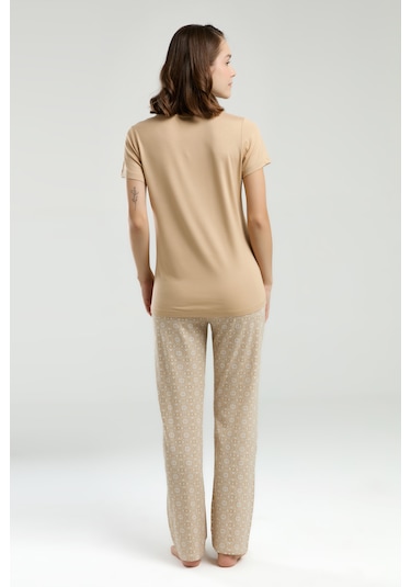 Pierre Cardin 9001 Kısa Kol Kadın Pijama Takımı V1 Bej