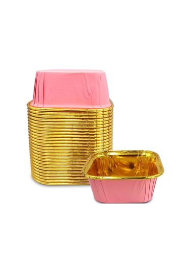 Kafem Muffin Kek Kapsülü Kare Pembe-altın 25li X 5 Paket - K35 Pembe + Altın