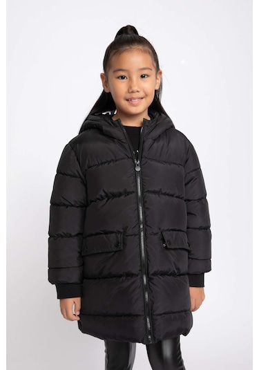 Defacto Kız Çocuk Su İtici Kapüşonlu Şişme Mont A2528A823AUBK27 Siyah