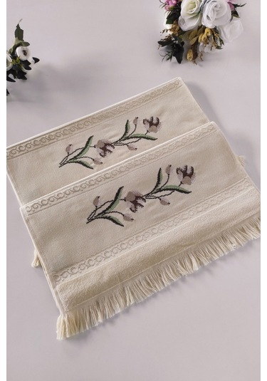 Etamin Nakışlı Jakarlı Kadife El Yüz Havlusu - 50x90 Cm- Kapuçino Cappuccıno Cappuccino