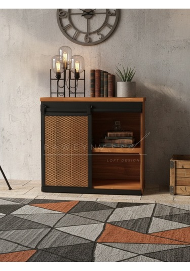 Raweyn Genus Doğal Ahşap Sürgülü Konsol 90cm Açık Ceviz