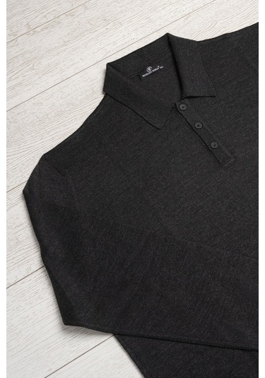 Woolen World Polo Yaka Battal Büyük Boy Yünlü Triko Kazak Antrasit