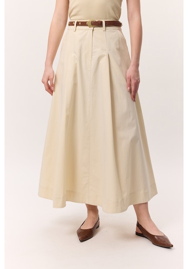 Cep Detaylı Geniş Etek Tereyağı Tereyağı Krem