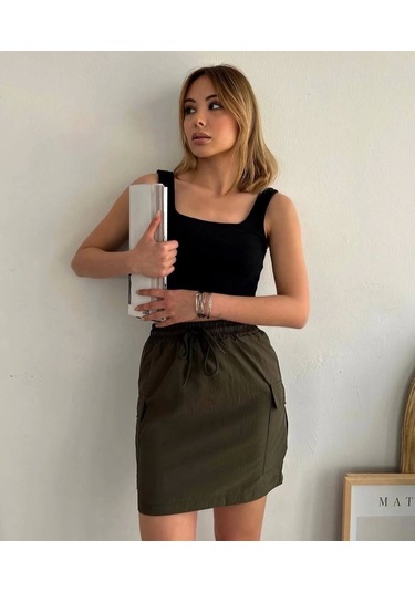 Kargo Cep İnce Paraşüt Etek Haki S241019 Haki