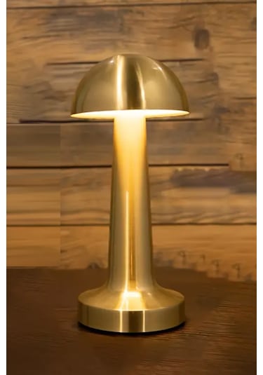 Mantar Model Retro Masa Lambası Gold Altın Renkli Dimmerli Şarjlı