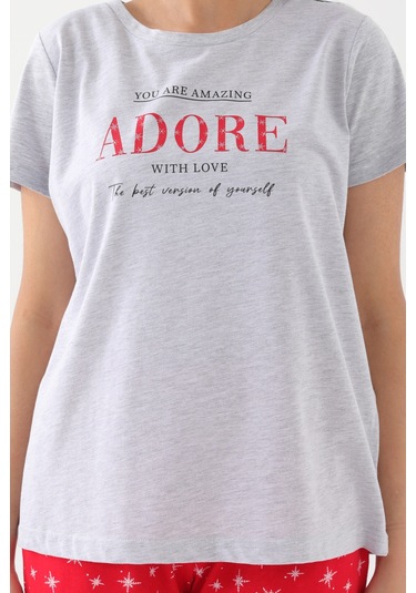 Kadın Kısa Kol Pijama Takım-gri Melanj Gri Melanj