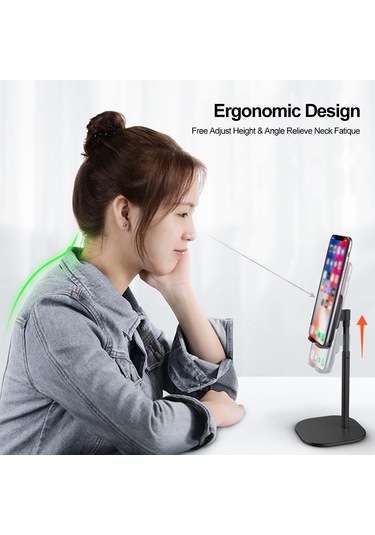 Geeksen Zzj-1 Standlı Telefon Tutucu, Tüm Telefonları Destekleyen Alüminyum-abs Malzeme, Siyah Standart Tip Masaüstü Stüdyo