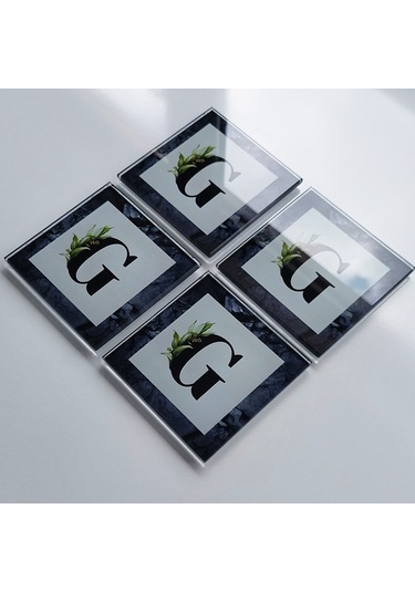 Decorita Cam Bardak Altlığı G Harfli Tasarım 4'lü Takım 10 x 10 CM Çok Renkli