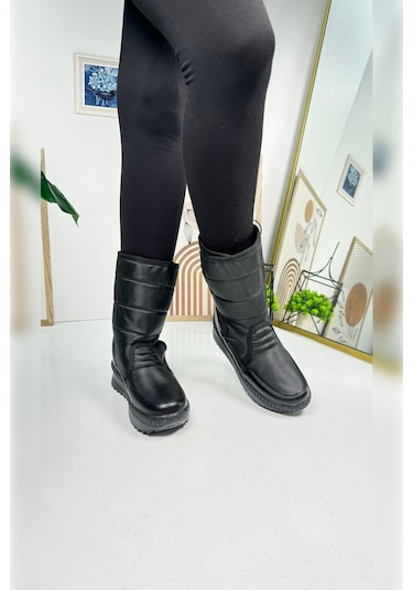 Nstil Alves Unisex Kadın - Erkek - Çocuk Kar Botu İçi Kürklü Cırt Cırtlı Kaymaz Taban Ayakkabı 802 Siyah