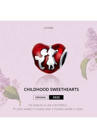 S925 Ayar Gümüş Kırmızı Kalp Erkek Kız Boncuk Dıy Bilezik Kolye Aksesuarları Çok Renkli