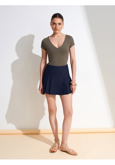 Dilvin 32840 V Yaka Basic T-shirt-haki