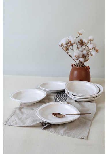 Keramika Beyaz Bloom Yemek Tabağı 24 Cm 6 Adet 006 Beyaz