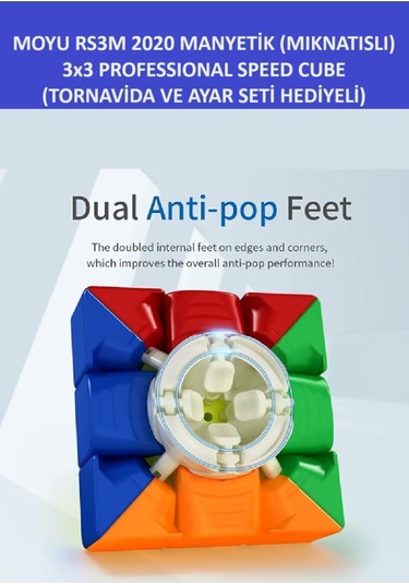 3x3 Mıknatıslı Manyetik Zeka Küpü - Moyu Rs3m Profesyonel Speed Cube - 3x3 Zeka Sabır Küpü -