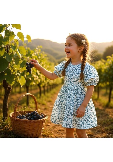 Çiçekli Kız Çocuk Elbise St08987 Yeşil