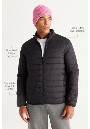 Ac&Co / Altınyıldız Classics Standart Fit Normal Kesim Dik Yaka Erkek Mont Siyah