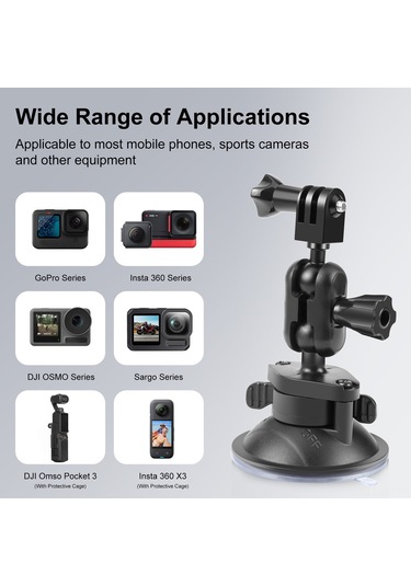 Singree Puluz Pu545b Araç Kamera Montaj Aparatı - 360 Dönebilir Çift Top Başlı Emici Askı Gopro/ınsta360 Uyumlu
