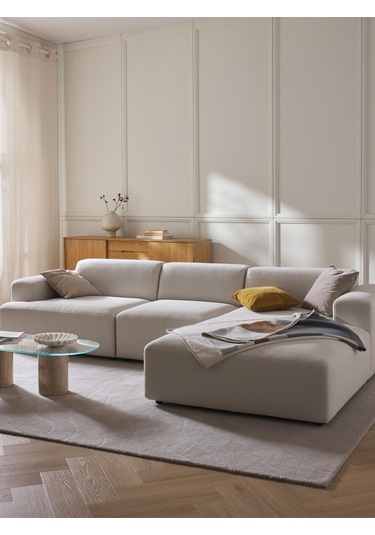 Massimo 3 Modül Sağ Köşe Koltuk Takımı Kırık Beyaz Keten Kumaş Sağ Kırık Beyaz