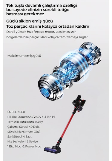 Robo Hiking Şarjlı Dikey Süpürge