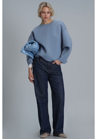 Lufian Selin Kadin Örme Sweatshirt Mavi Mavi 122030005100300 Mavi