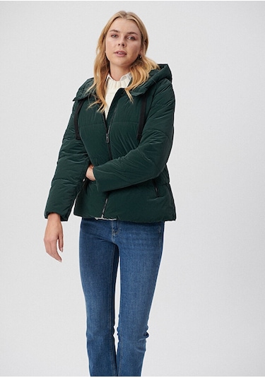 Mavi - Kapüşonlu Koyu Yeşil Şişme Mont 1110043-71929 Yeşil