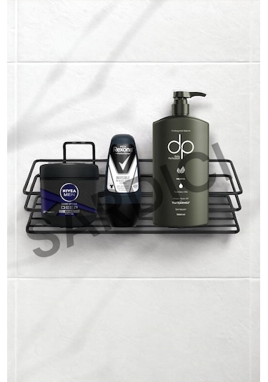 Sardıcı Şampuanlık Sabunluk Yapışkanlı Banyo Düzenleyici Raf Siyah