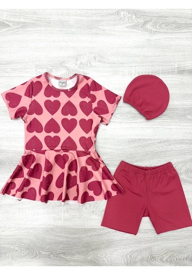 My Kids Wear Üç Parça Kız Çocuk Boneli Mayo Mint Yeşili - Pembe