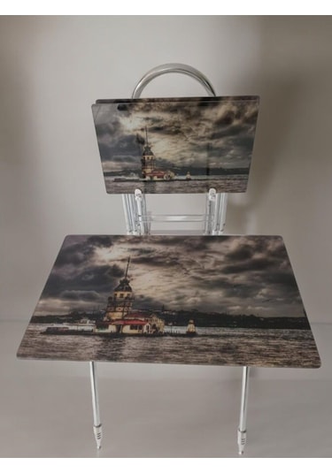 Liza Serisi Çanta Zigon, 4 Lü Katlanabilir Sehpa, Cam Sehpa, Çanta Sehpa Krom Ayak Kız Kulesi