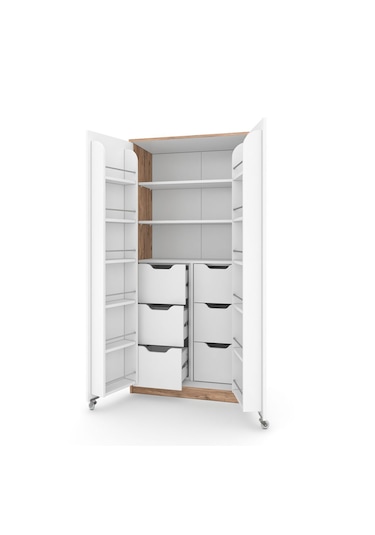 90 Derece Açılabilir 2 Kapaklı, 6 Çekmeceli, Kavanoz Raflı Kiler Ve Erzak Mutfak Dolabı Atlantik Çam Beyaz 90 Derece Açılabilir 2 Kapaklı, 6 Çekmeceli, Kavanoz Raflı Kiler Ve Erzak Mutfak Dolabı Atlantik Çam Beyaz