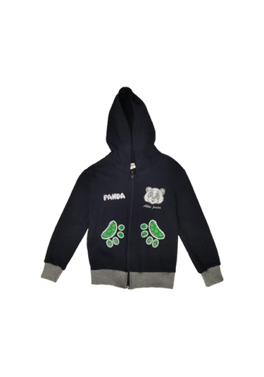 Kız Çocuk Pamuklu Fermuarlı Ceket Lacivert Kapşonlu 108