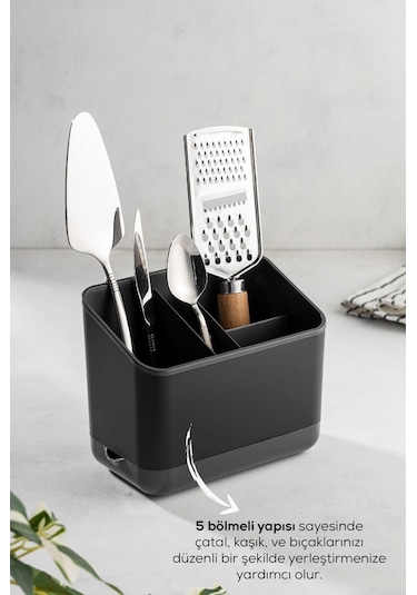 Vienev Tezgah Üstü Kaşık Düzenleyici 5 Bölmeli Organizer Kaşıklık Antrasit