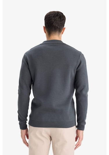 Defacto Standart Fit Polo Yaka Triko Kazak D4046ax25wnar4 Antrasit