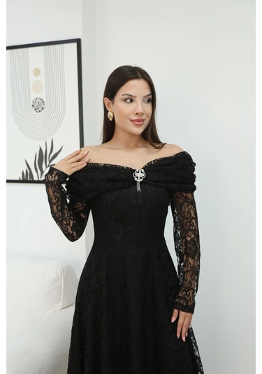 Aşkın Büyüsü Dantel Abiye Elbise 6055-siyah Siyah