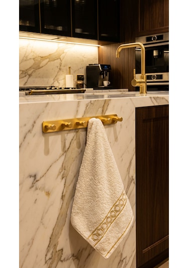 5'li Premium Gold Alüminyum Banyo Mutfak Havlu Bornoz Askısı Altın