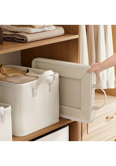Gateesat Bej Xxl 17.44 Gal Katlanır Saklama Sepeti Çift Kulplu Yatak Altı Düzenleyici Bej