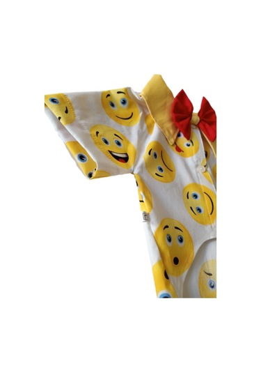 Gobo Emoji Desenli Kırmızı Papyonlu Beyaz Kedi Köpek Kıyafeti Elbisesi