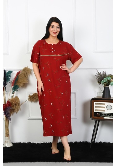Akbeniz Kadın Büyük Beden Kısa Kol Bordo Anne Gecelik 1370 Bordo