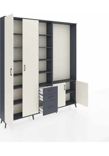 Arges Dolap 13 Raflı 3 Çekmeceli 4 Kapaklı 220x30x243 Antrasit-aytaşı/antrasit Aytası/antrasıt
